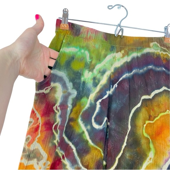 Handmade Tie Dye Pants Womens Small Geode Culottes Capri Crops Gold Purple Green - Picture 5 of 12